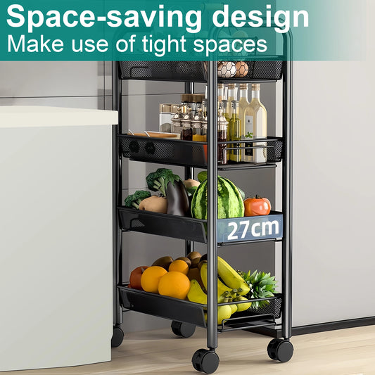 Foldable Metal Kitchen multipurpose Storage OrganizerTrolley with Wheels,  Easy to Assemble