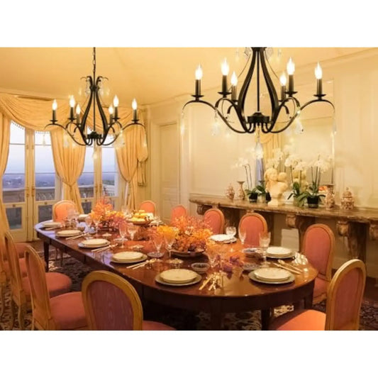 24 Black Chandelier Light Fixture: 6-Light Black Crystal Chandeliers