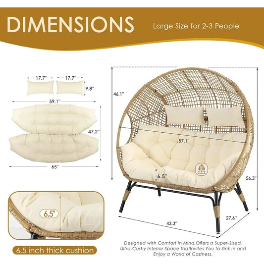 2 person Double Egg Extra Large Lounge Chairs, Indoor Outdoor with Thicken Padded Cushions