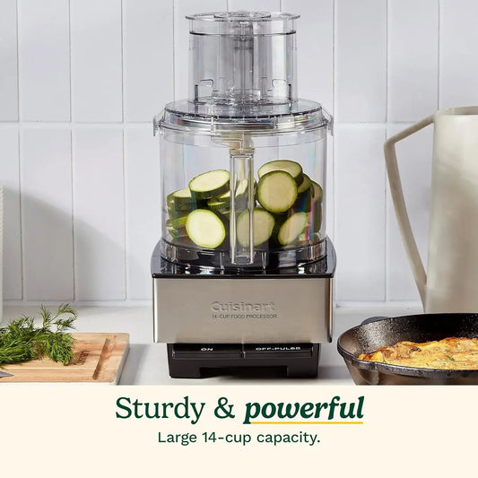 Large Stainless Steel Food Processor 14-Cup Vegetable Chopper for Mincing, Dicing, Shredding, Puree & Kneading Dough, DFP-1