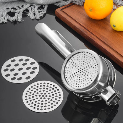 Ricer Stainless Steel Kitchen tool for Masked Potatoes with 3 Interchangeable Discs