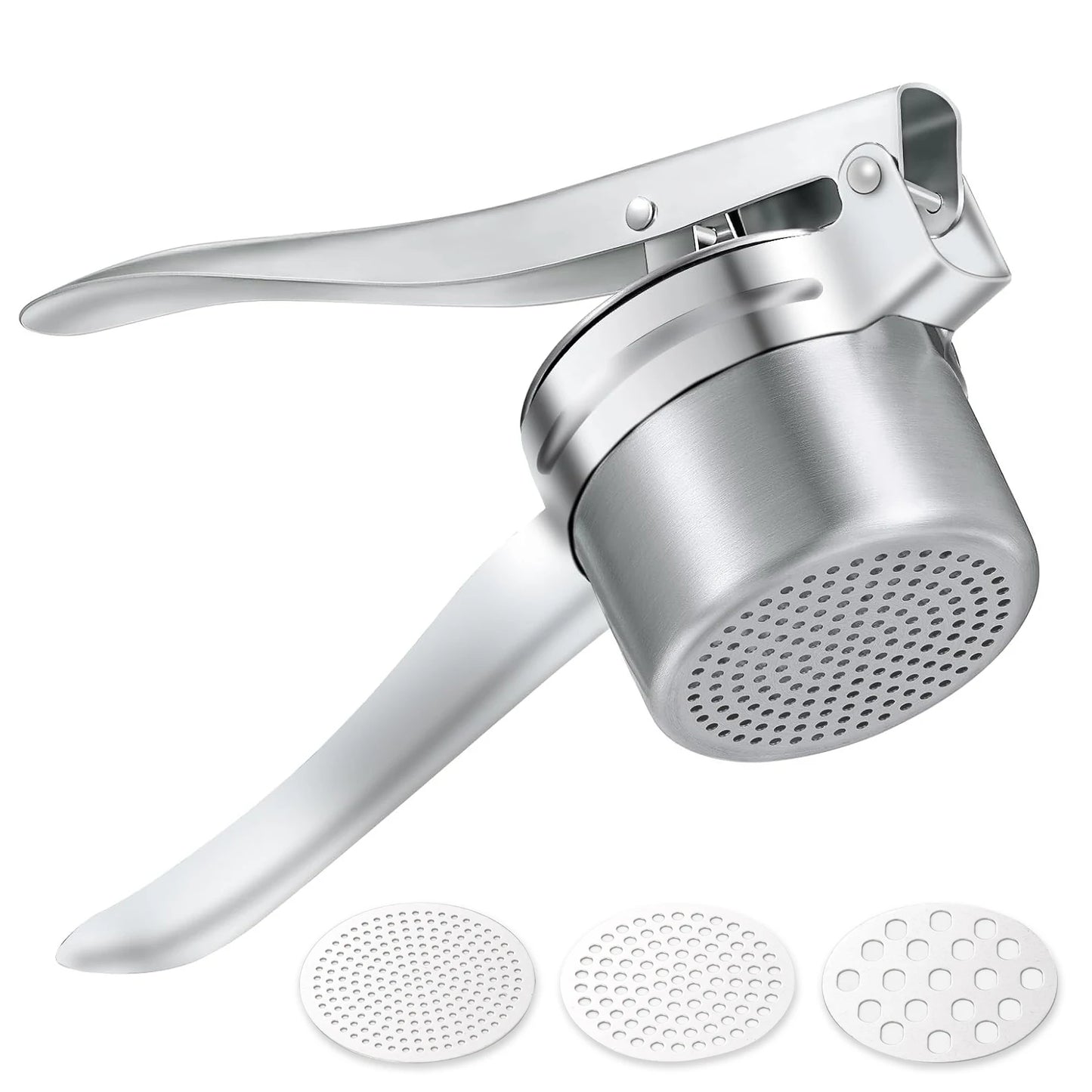 Ricer Stainless Steel Kitchen tool for Masked Potatoes with 3 Interchangeable Discs