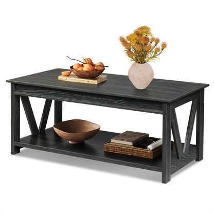 GALAXHERO Coffee Table Storage Shelf Sturdy V Shaped Support Farmhouse Wood Center Table