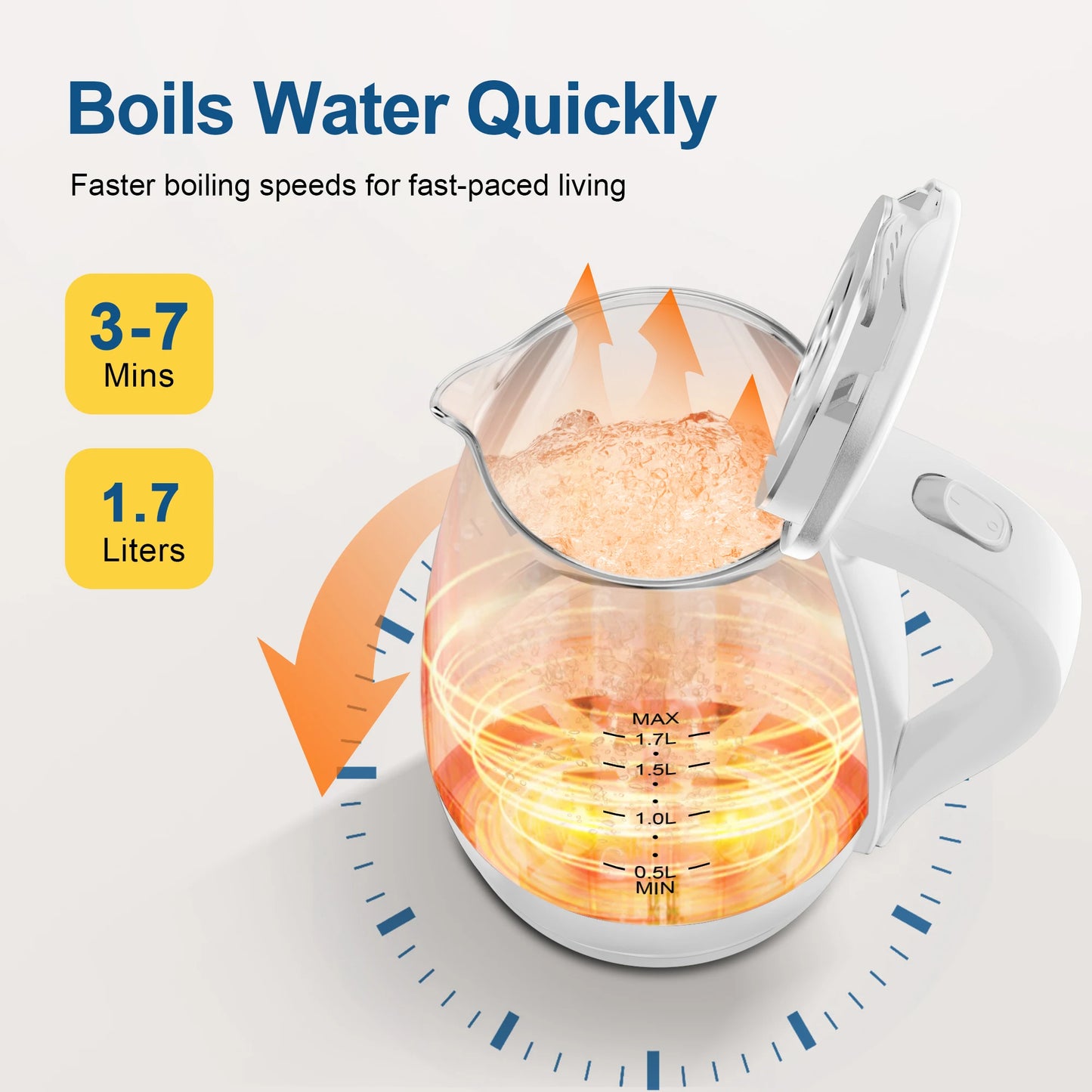 CACHOO 1.7L Borosilicate Glass Electric Kettle with LED Indicator, Fast Hot Water Boiler