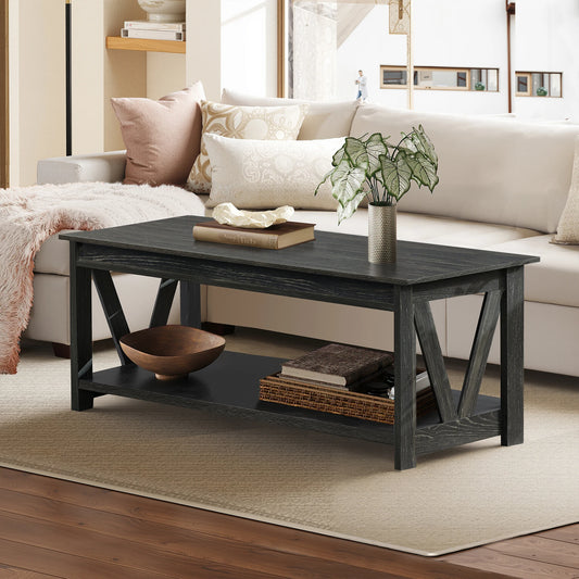GALAXHERO Coffee Table Storage Shelf Sturdy V Shaped Support Farmhouse Wood Center Table