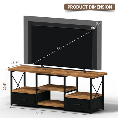 55“ TV Stand with Fabric Drawers-Black