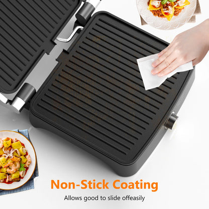 1200W Panini Press 4 slice non-stick Indoor Sandwich Maker with Temperature Settings, Opens 180 Degree