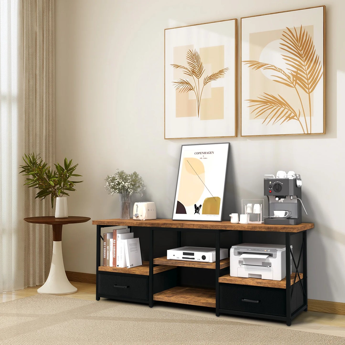 55“ TV Stand with Fabric Drawers-Black