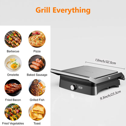 1200W Panini Press 4 slice non-stick Indoor Sandwich Maker with Temperature Settings, Opens 180 Degree