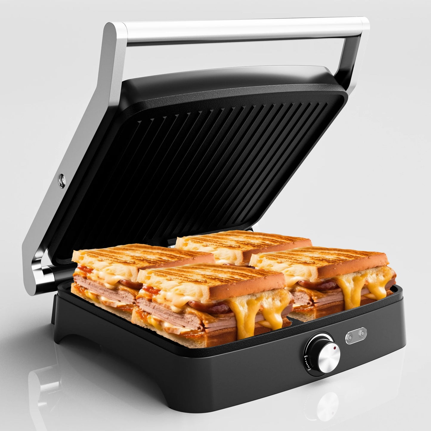 1200W Panini Press 4 slice non-stick Indoor Sandwich Maker with Temperature Settings, Opens 180 Degree