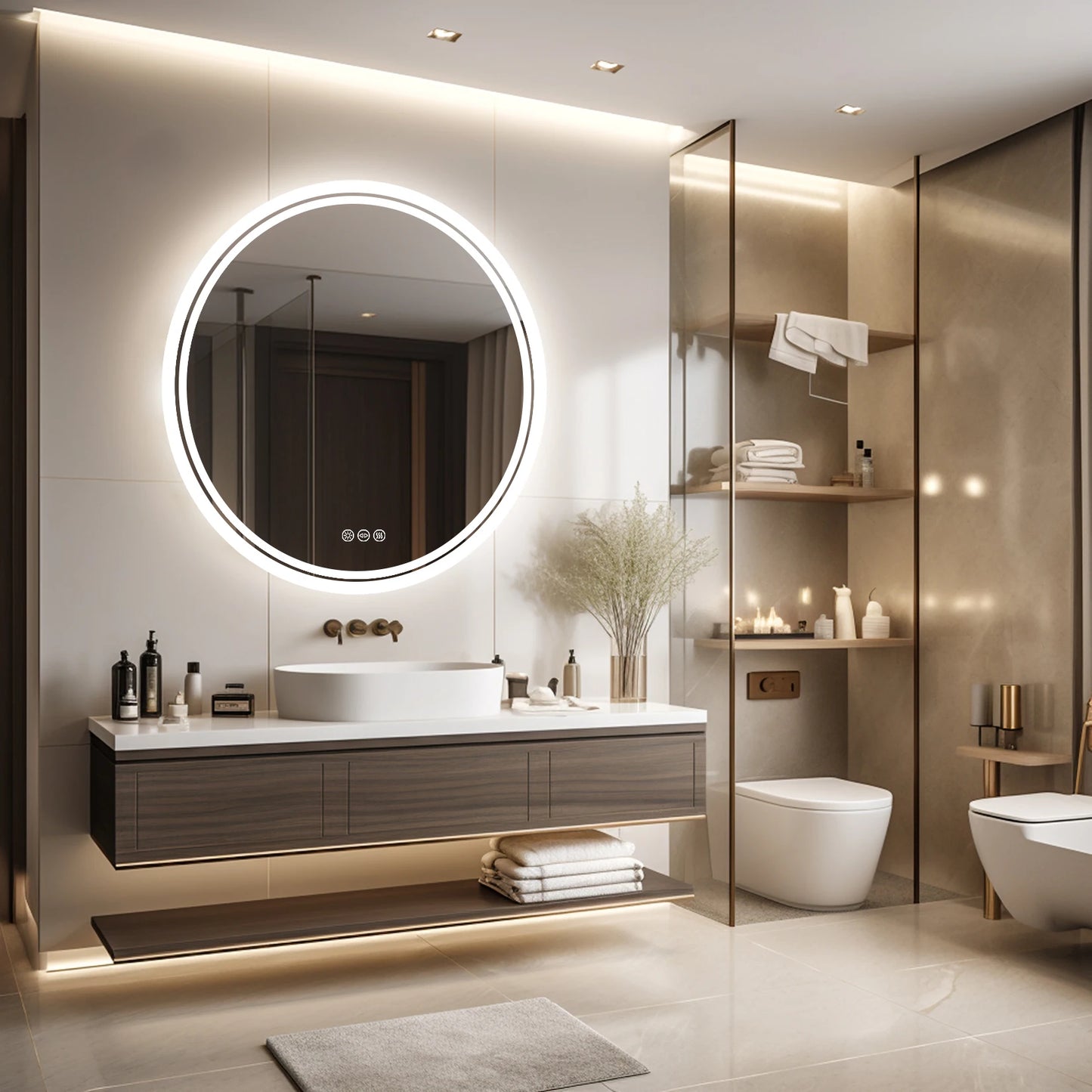 Illuminated Wall Mounted Lighted Mirror with LED Lights Circle Backlit, 3 Colors Change, Dimmable