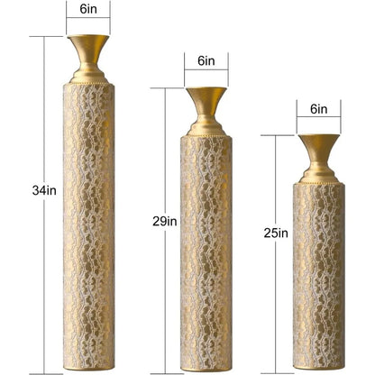 Extra Large Tall Gold Metal Floor Vases Decorative Tall Set of 3, Flower Center Vases