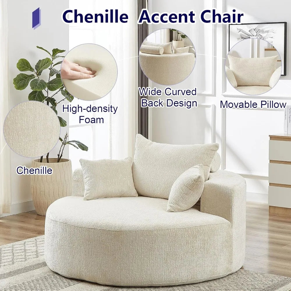 55''L Chenille Sponge Single Lounge Sofa, Fluffy Modern Sleeper Chair with Pillow