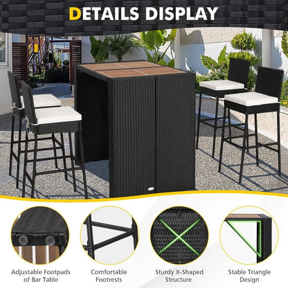 5 Pieces Outdoor Bar Set with Height Table & 4 Cushioned Bar Stools