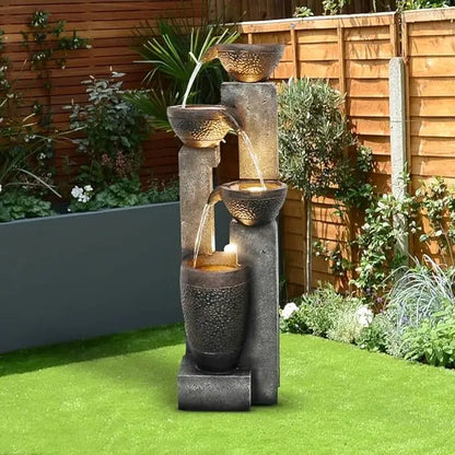 Outdoor Garden Water Fountain Waterfall Floor-Standing Fountains with LED Lights