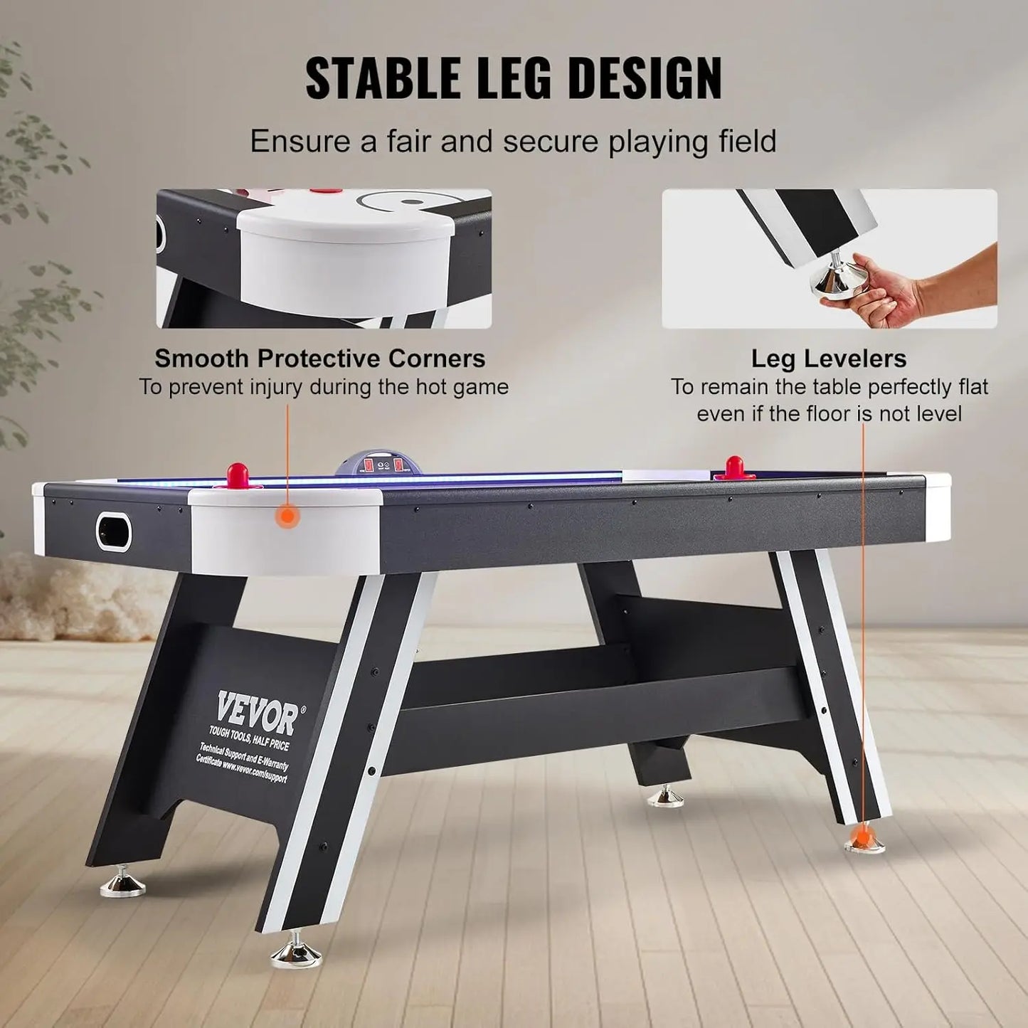 Air-Powered Hockey Table, 72" Indoor Hockey Table, LED Sports Hockey Game with 2 Pucks