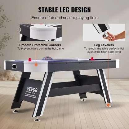 Air-Powered Hockey Table, 72" Indoor Hockey Table, LED Sports Hockey Game with 2 Pucks