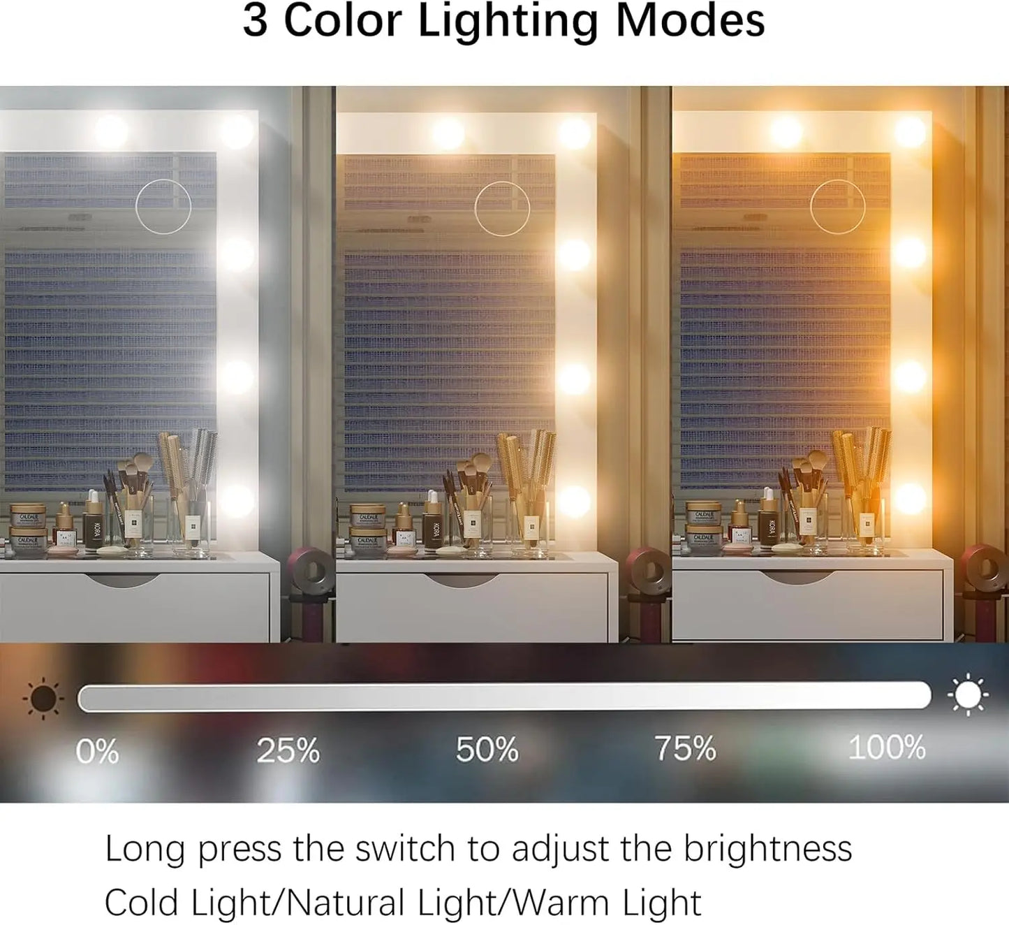 Vanity Desk with Mirror and 3 color Lighting Modes with Charging Station,15 Drawers Dressing Table