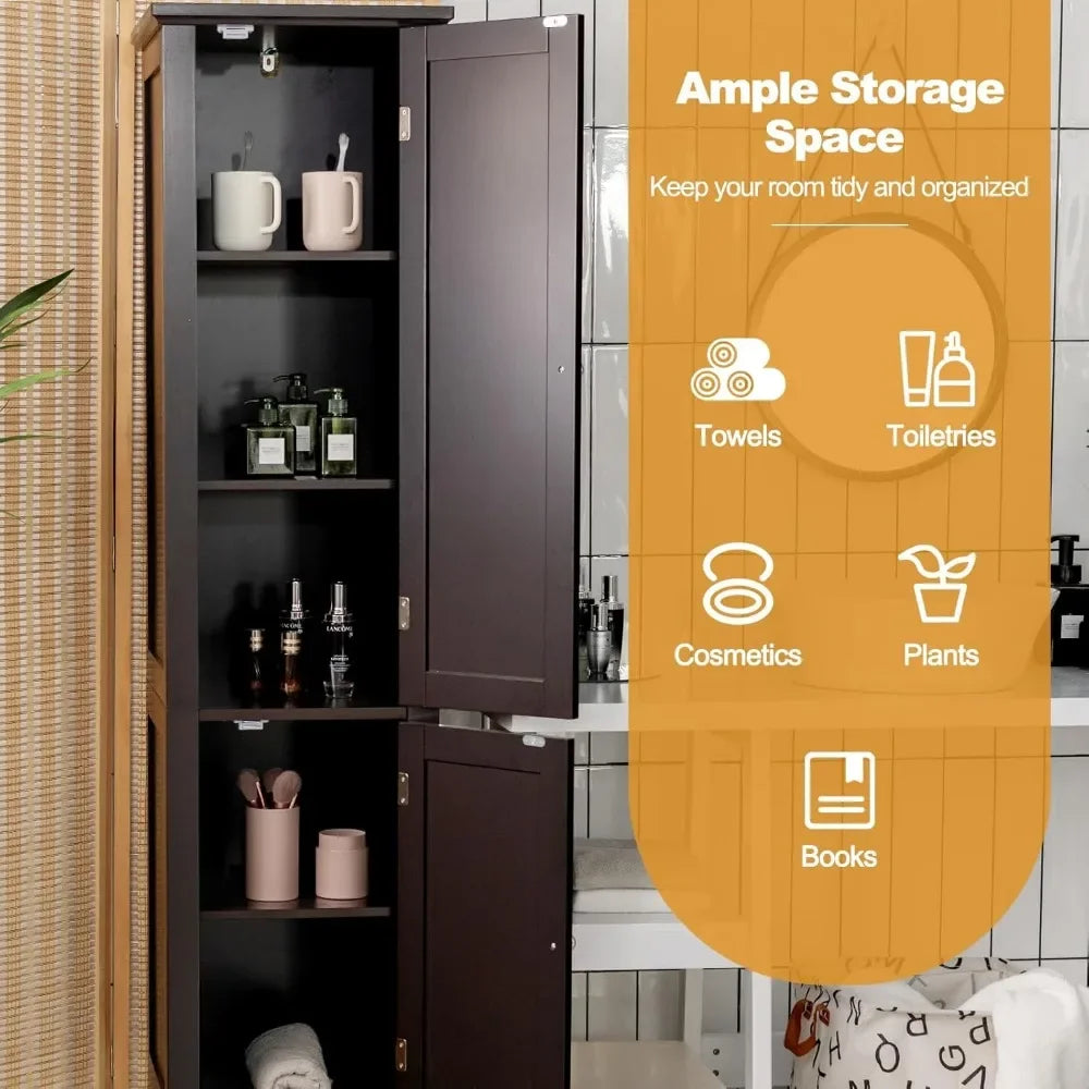 5-Tier Freestanding  Wooden Storage Cabinet, 5-Tier Freestanding Linen Tower with 2 Door
