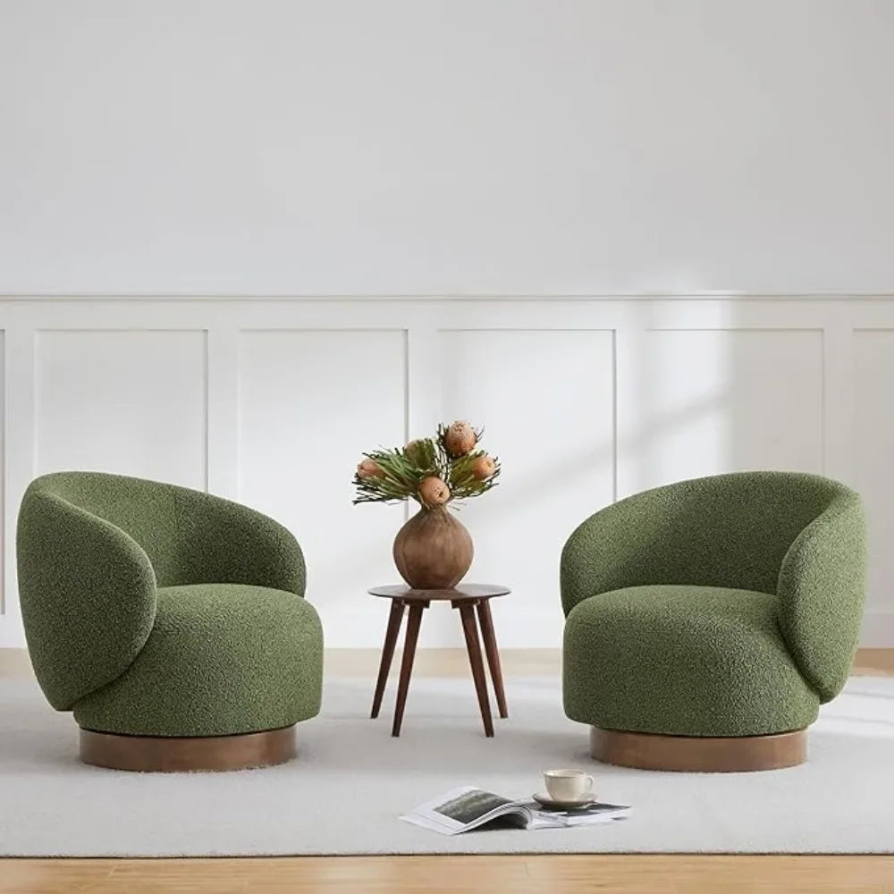 Swivel Accent Chair Round Barrel Armchair, Upholstered Performance Fabric, 2 PCS,Cream