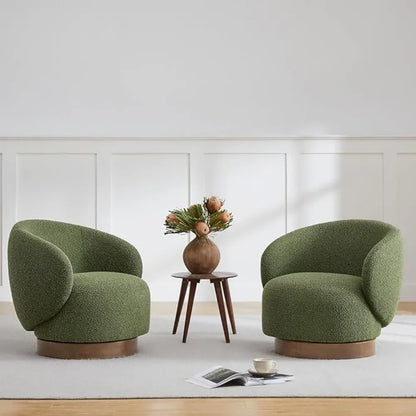 Swivel Accent Chair Round Barrel Armchair, Upholstered Performance Fabric, 2 PCS,Cream
