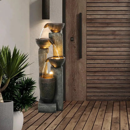 Outdoor Garden Water Fountain Waterfall Floor-Standing Fountains with LED Lights