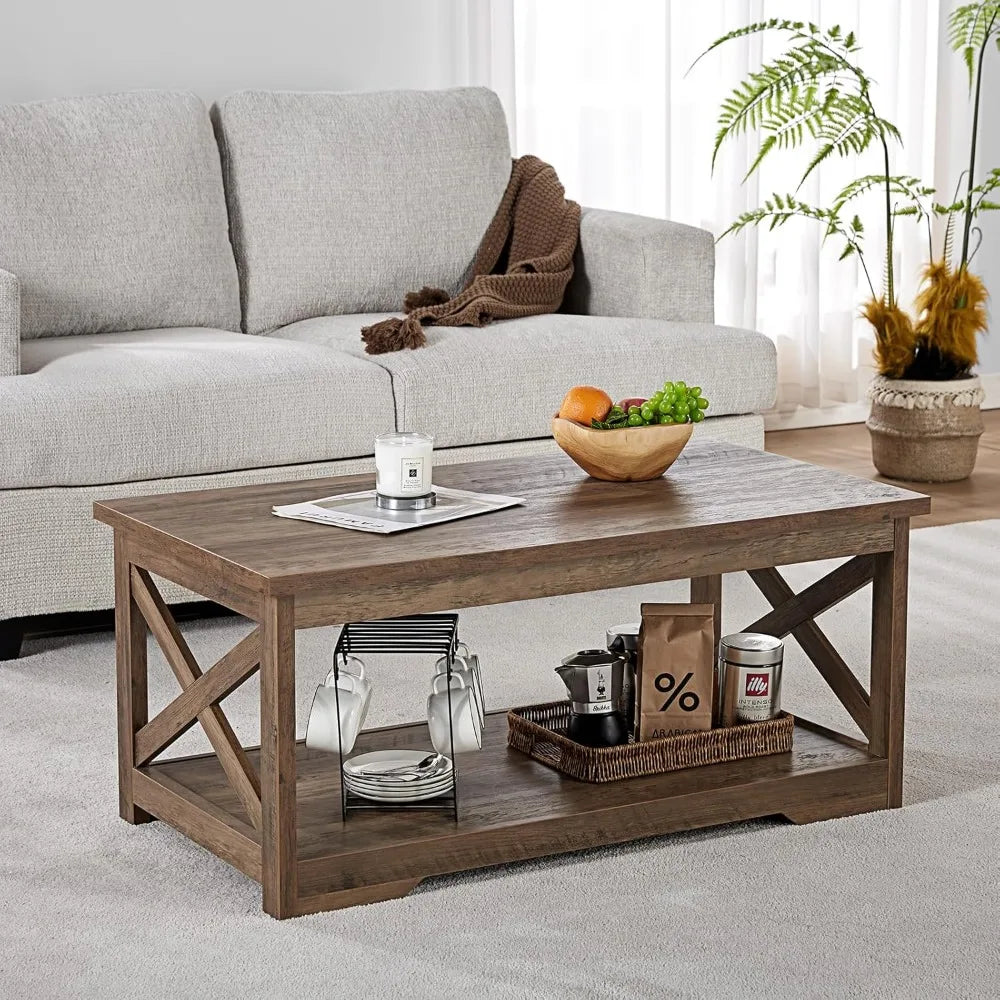 3-Piece Farmhouse Table Set Includes Coffee Table & Two End Tables, with Charging Station and USB Ports