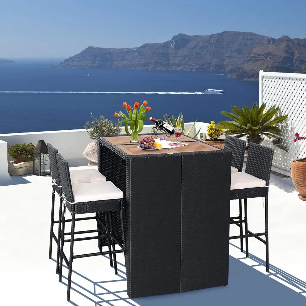 5 Pieces Outdoor Bar Set with Height Table & 4 Cushioned Bar Stools