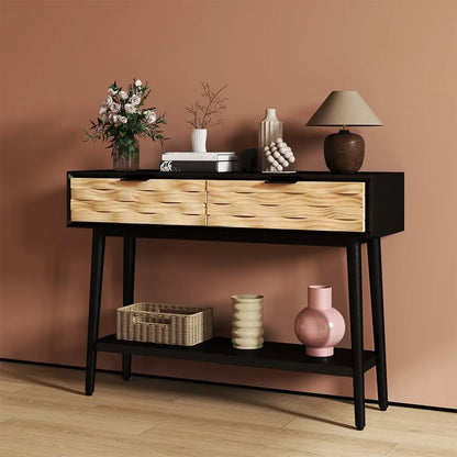 60 Inch Sofa Table w/4 Drawers and Bottom Shelf Narrow Long Hallway Table