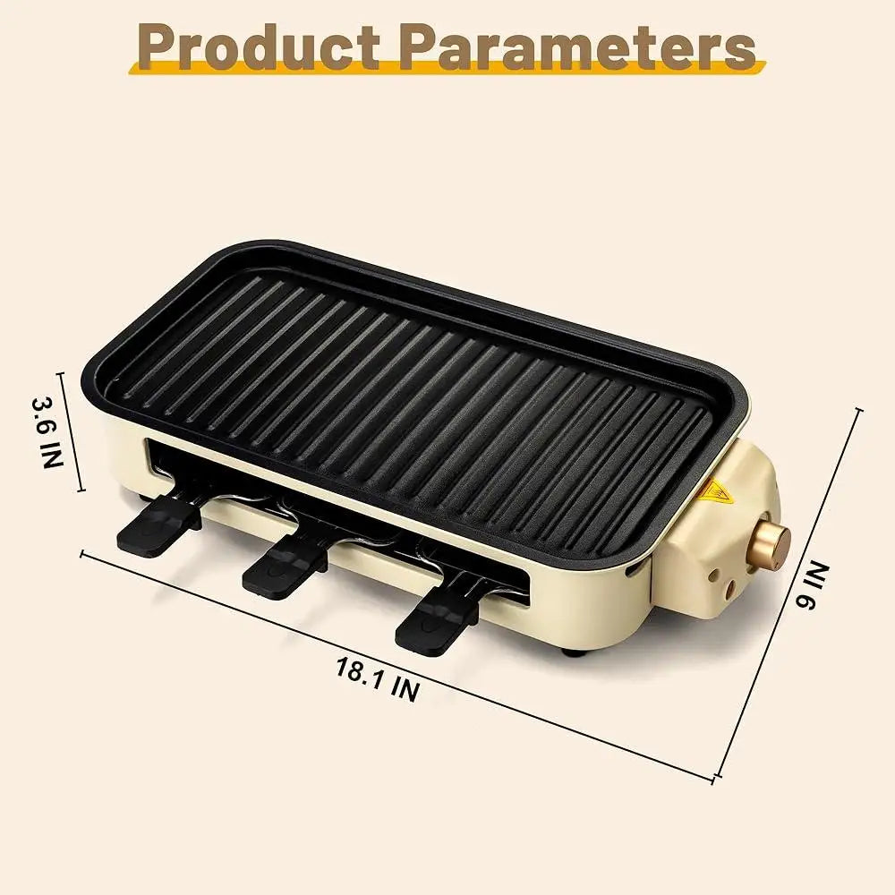 2 n 1 Non Stick Electric Smokeless Indoor Grill, Removable Plate, Temperature Control with Raclette Pans