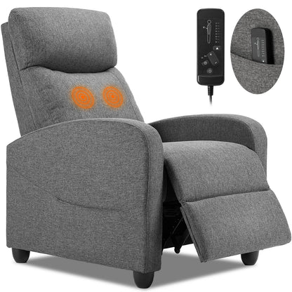 JHK Recliner Massage Sofa Chair Theater adjustable Lumbar Support, Padded Seat Backrest, Grey