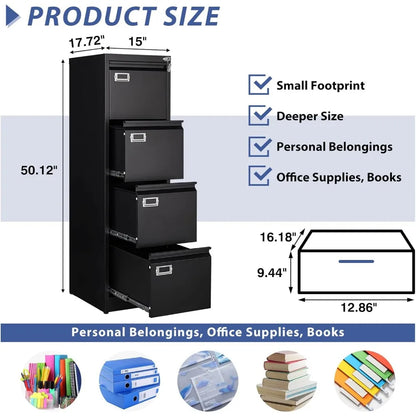 4 Drawer File Cabinet, Metal Vertical File Storage Cabinet with Lock