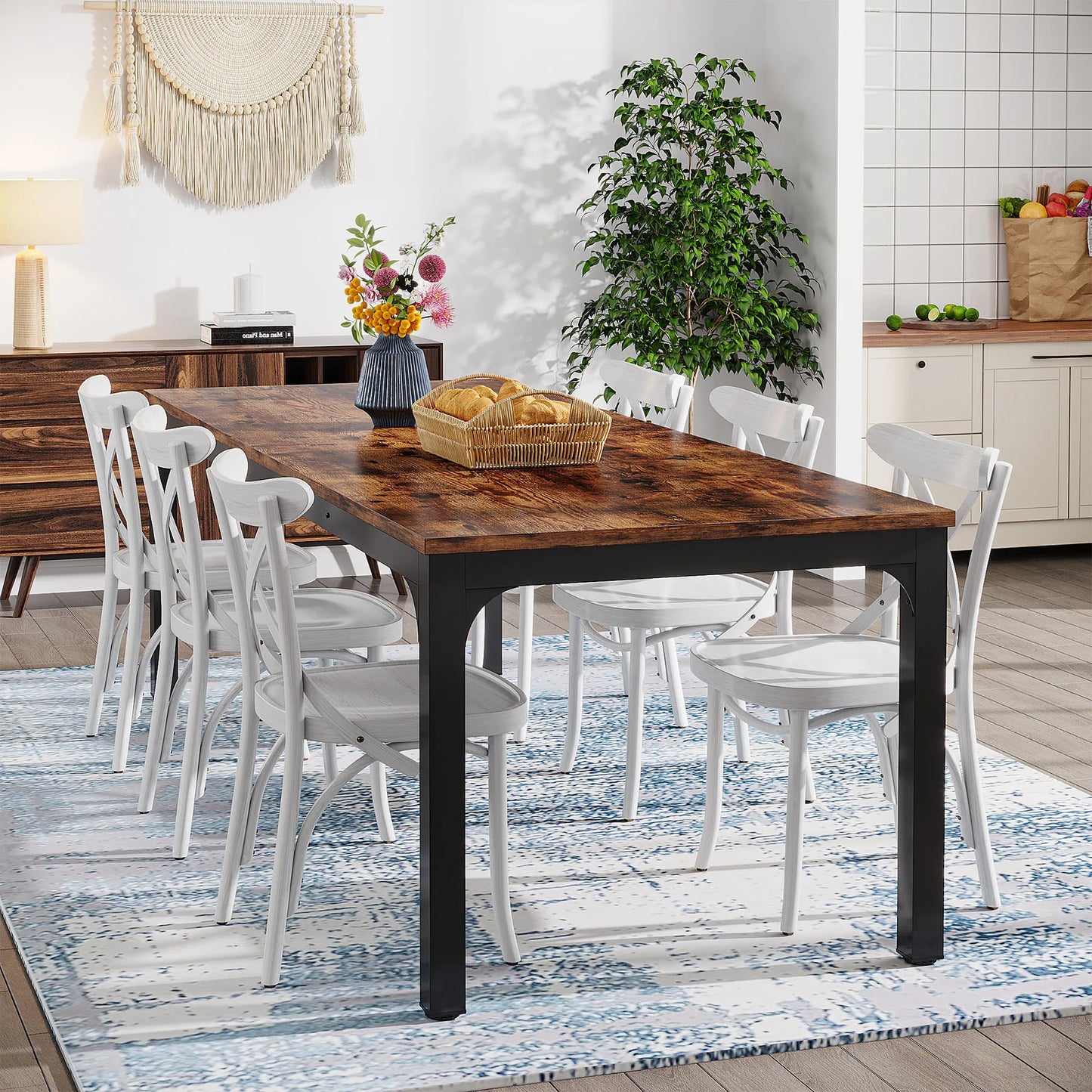 Tribesigns Dining Table for 6-8 People, 200cm Large Narrow Long Rectangular Rustic Wood Dining Table