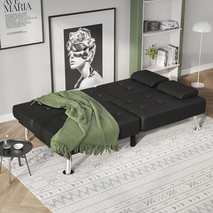 Futon Sofa Bed, Modern Folding Futon Sofa Bed Set, Convertible Lounge Chair, with 2 Cup Holders