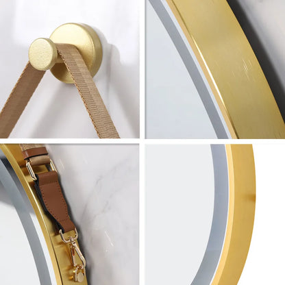 Round Light Mirror Black Gold Frame Dimmable Fogless Mirror with Detachable Rope