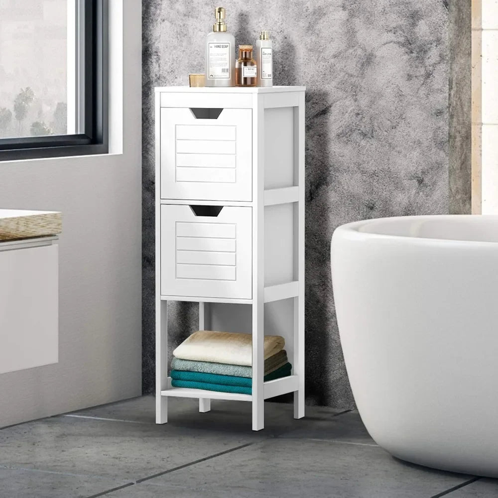Bathroom Free Standing Storage Cabinet Organizer, Multifunctional Wooden Storage  w/ 2 Drawers,