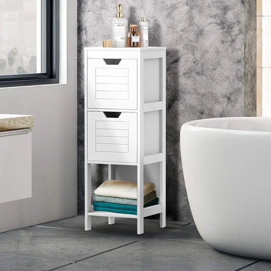 Bathroom Free Standing Storage Cabinet Organizer, Multifunctional Wooden Storage  w/ 2 Drawers,