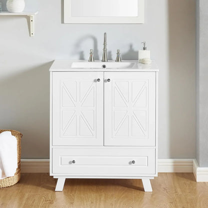 36" Bathroom Vanity organizer With Sink, Modern Green Bathroom Vanity With 3 Drawers