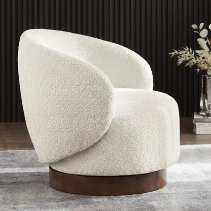 Swivel Accent Chair Round Barrel Armchair, Upholstered Performance Fabric, 2 PCS,Cream