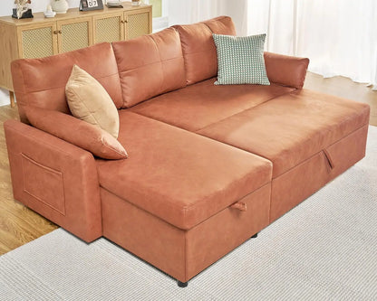 Sofa Bed, Sleeper Sofa with Storage Chaise, Pull Out Couch for Living Room, Grey Chenille Bed Couch