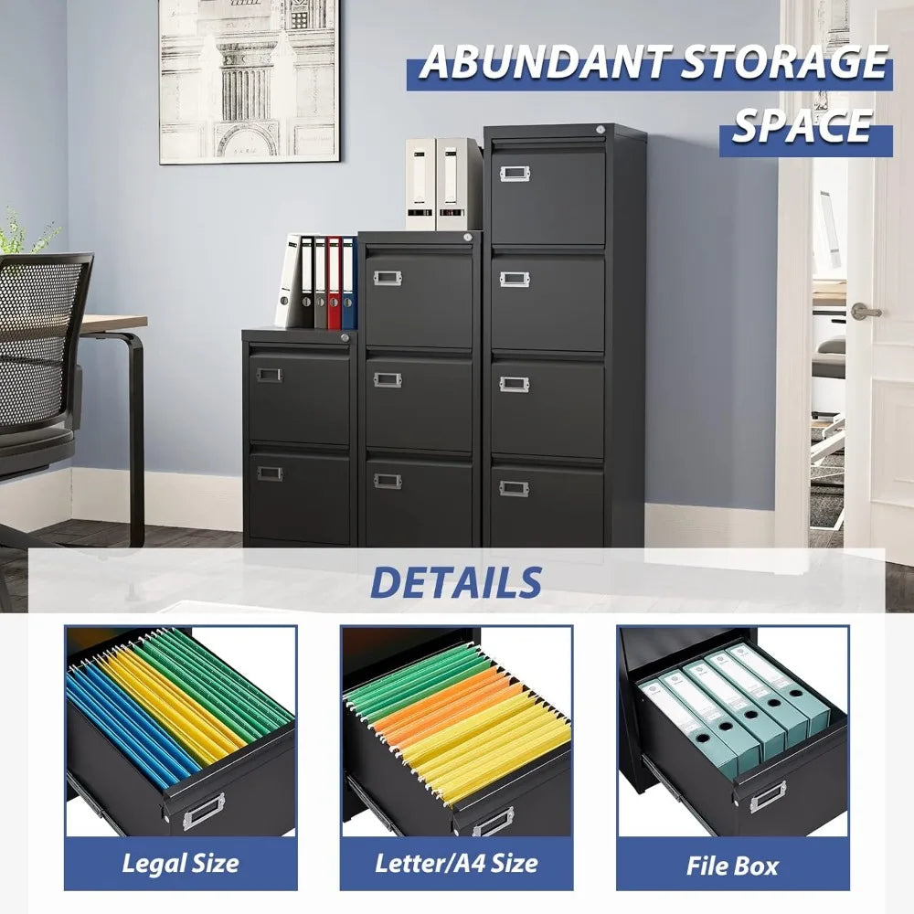 4 Drawer File Cabinet, Metal Vertical File Storage Cabinet with Lock
