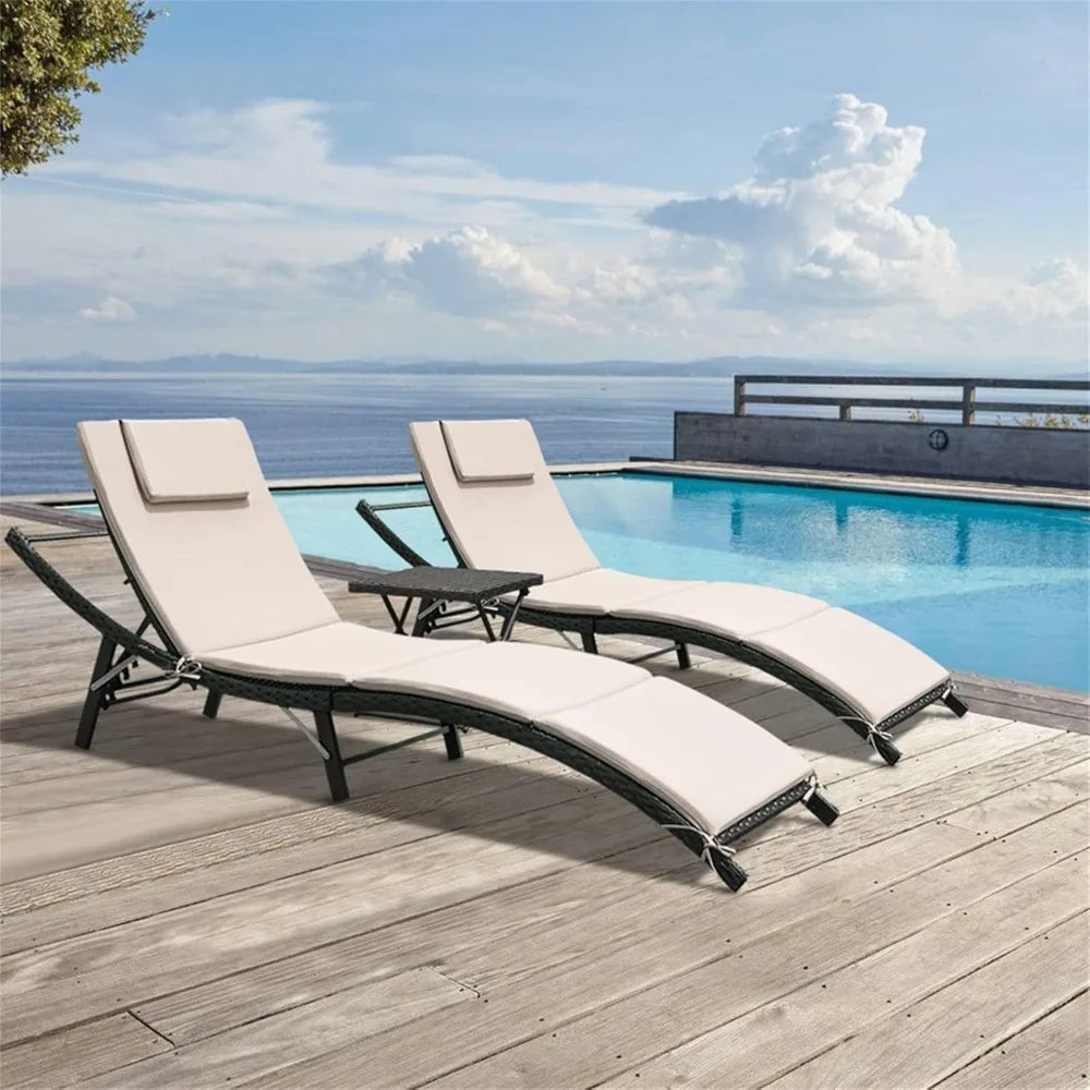 Lounge Chairs for Outside Patio Adjustable Folding Chaise Wicker Lounge Chairs. Set of 2