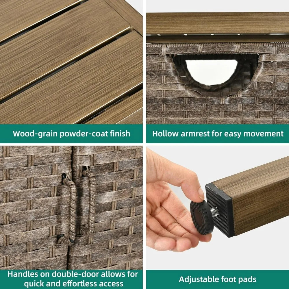Patio Bar Table with Two Doors and Shelves, Waterproof Wicker Outdoor Storage Cabinet