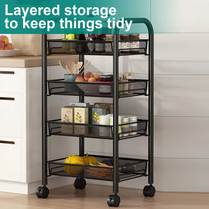 Foldable Metal Kitchen multipurpose Storage OrganizerTrolley with Wheels,  Easy to Assemble