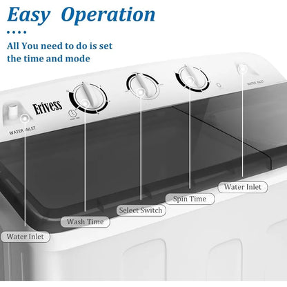 Portable 22 lbs Twin Tub Compact Washing Machine with Drying Rack, and 9 lbs Spinner