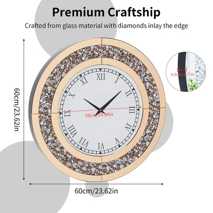 24 inch Large Crystal Mirrored Wall Clock