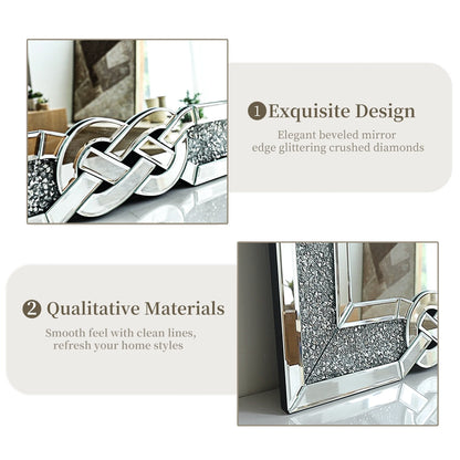 Wisfor Crushed Diamond Glass Silver Wall Mirror Rectangular  with Decorative Glam Bling Crystal Frame Edge