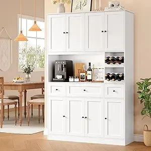 72" Tall Kitchen Large Pantry Storage Cabinet with Wine Rack, Modern Hutch