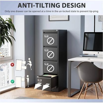 4 Drawer File Cabinet, Metal Vertical File Storage Cabinet with Lock