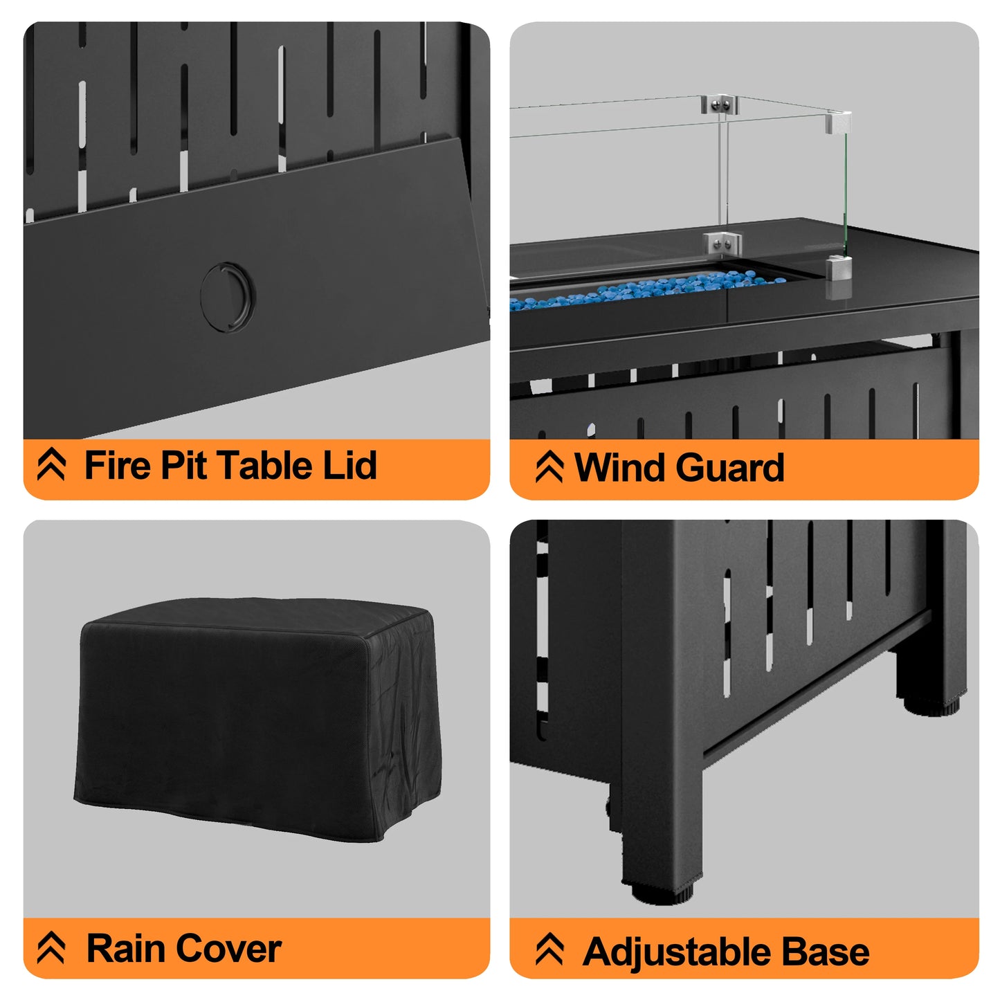 42 Inch 2 n 1Gas Fire Pit Table, 50,000 BTU Propane Pits with Steel Lid and Waterproof Cover